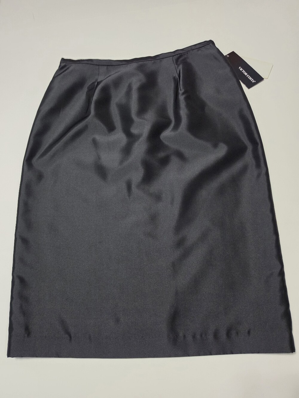 Victor Costa Black Satin Pencil Formal Skirt 90's Chic Minimalist Sz 8